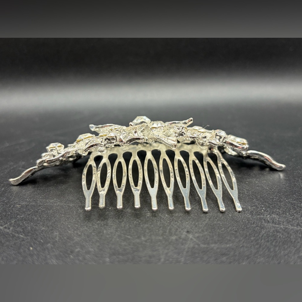 Bejeweled Silver Tone Metal Crystal Hair Comb Accessory, Wedding Bridal Princess - Picture 6 of 11